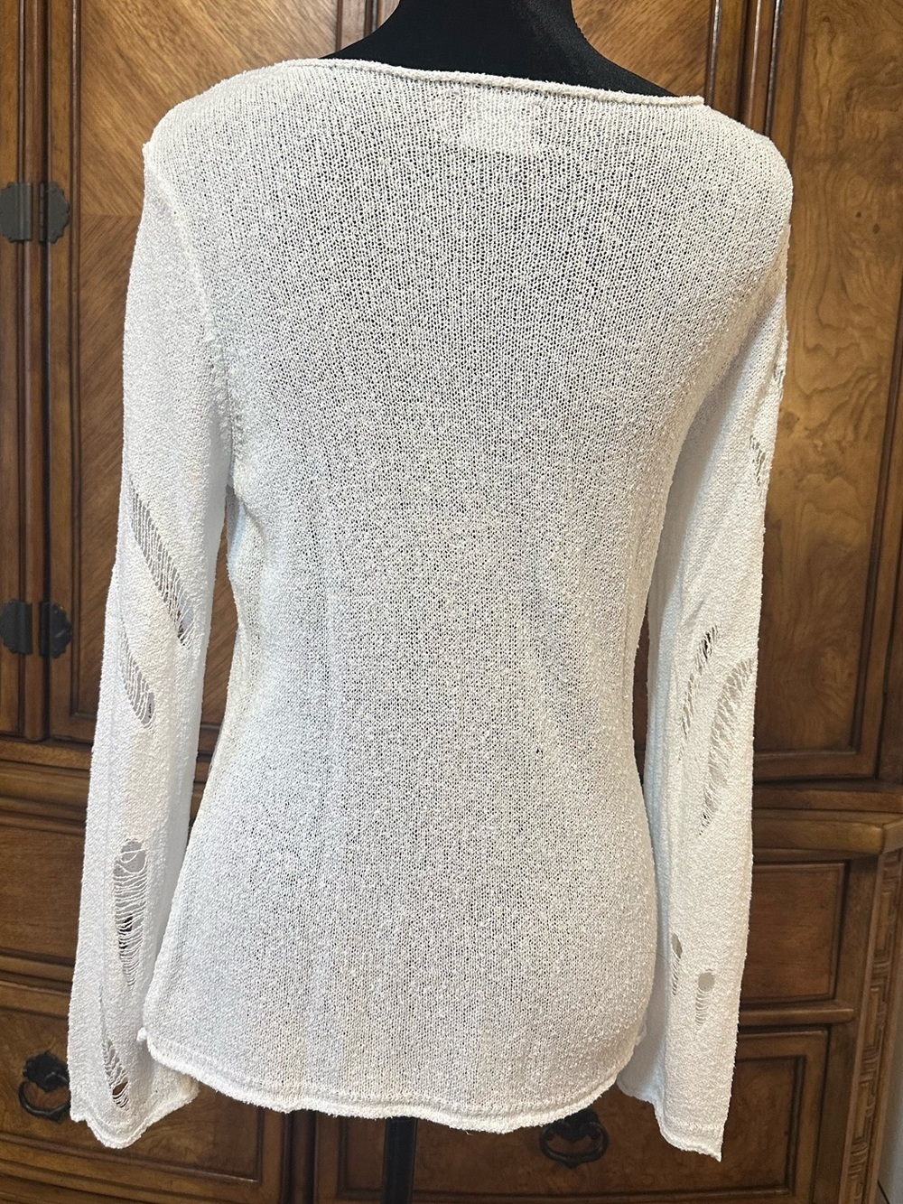 ASOS Design Distressed Off Shoulder Sweater Ivory Grunge Festival Size 8 - Picture 3 of 15
